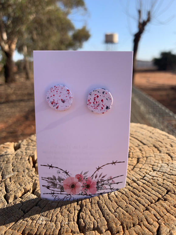 Pink Granite Polymer Clay Stud